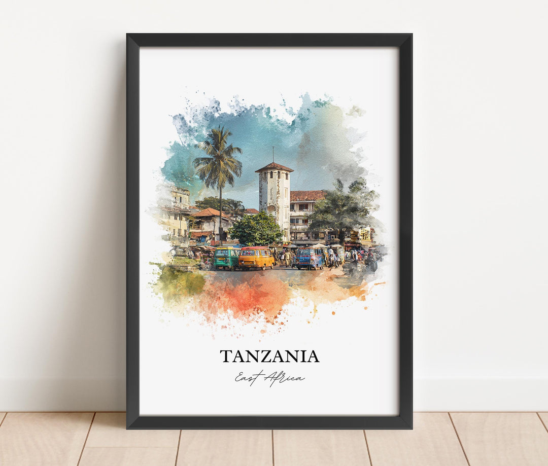 Tanzania Wall Art, Tanzania Print, Tanzania Watercolor Art, Tanzania Country Gift, Travel Print, Travel Poster, Housewarming Gift