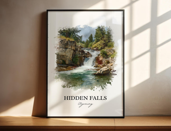 Hidden Falls Wall Art, Grand Tetons Print, Wyoming Watercolor Art, Hidden Falls Gift, Travel Print, Travel Poster, Housewarming Gift