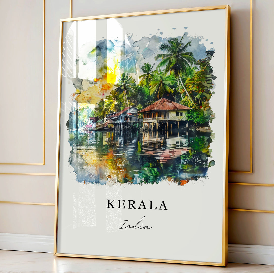 Kerala Wall Art, Kerala India Print, Kerala Watercolor, India Gift,