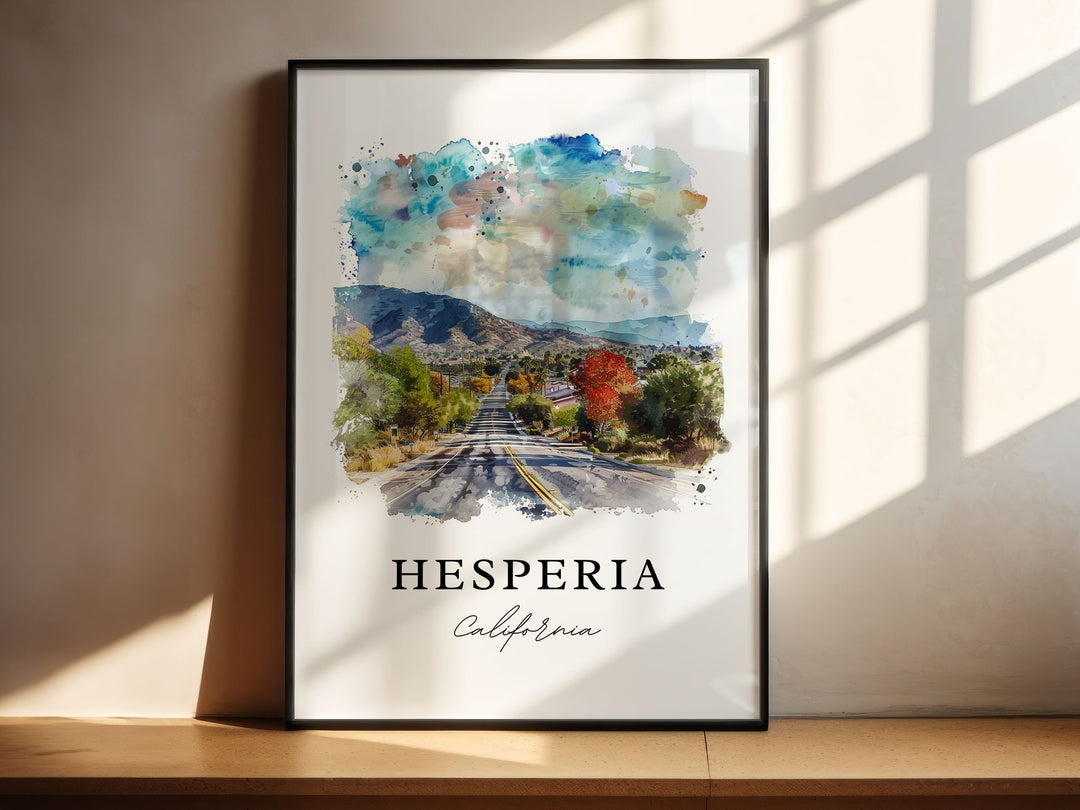 Hesperia CA Wall Art, Hesperia Print, Hesperia Watercolor Art, San Bernardino Cali Gift,