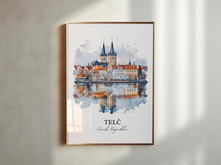 Telc Wall Art, Vysocina Region Print, Czech Republic Watercolor, Telc Czech Republic Gift, Travel Print, Travel Poster, Housewarming Gift