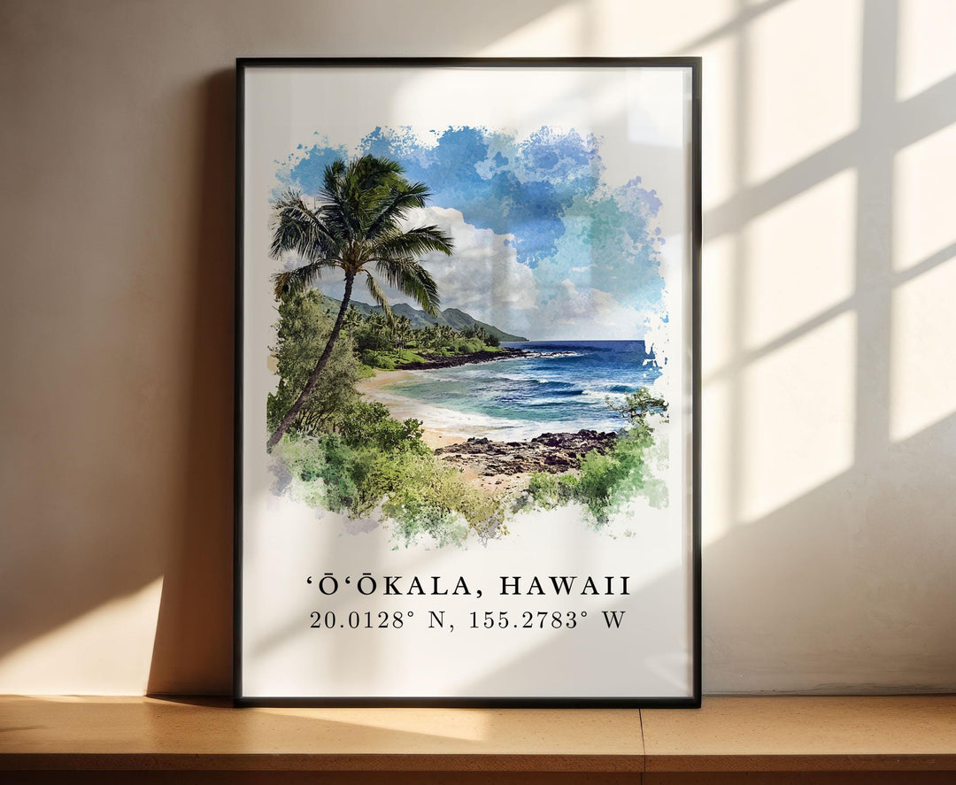 Ookala HI Wall Art, Ookala Hawaii Print, Hawaii Watercolor Art, Hilo Hawaii Gift,