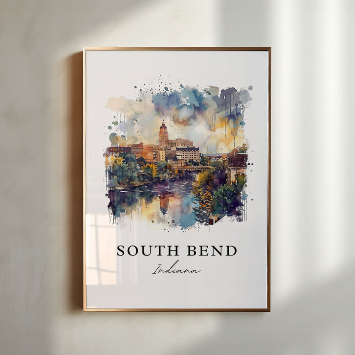 South Bend Wall Art, South Bend Print, South Bend IN Watercolor Art, Notre Dame Univ Gift,