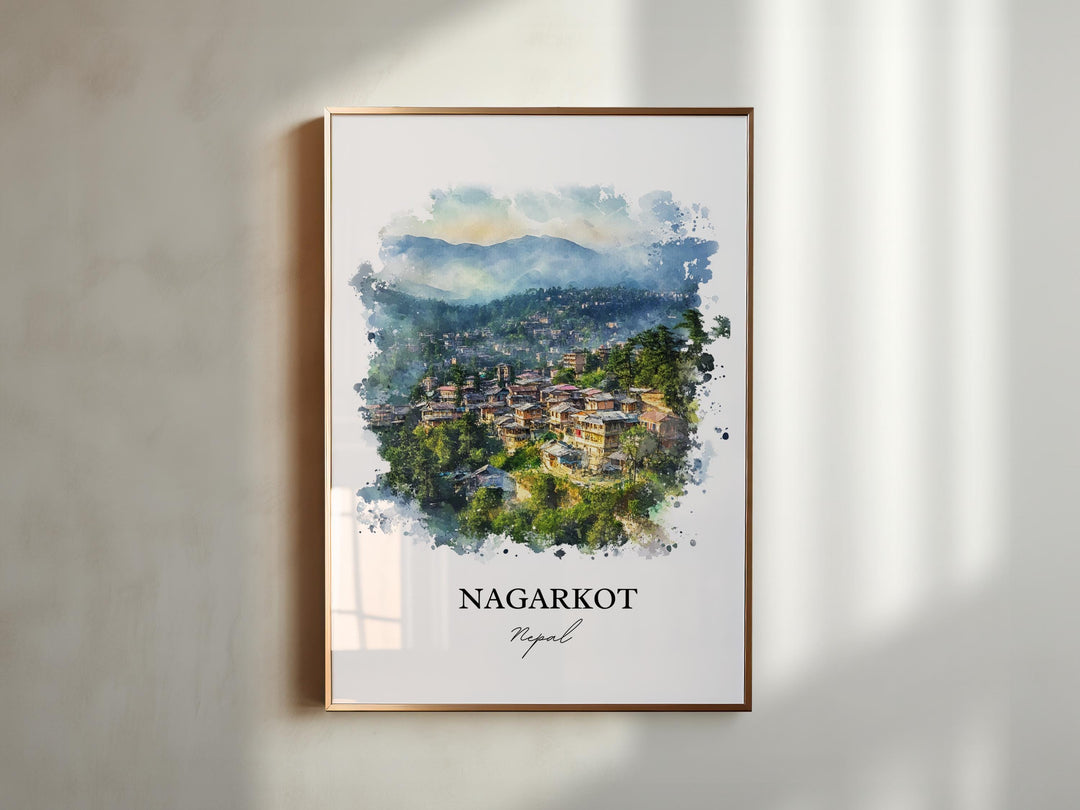 Nagarkot Wall Art, Kathmandu Valley Print, Nepal Watercolor Art, Nagarkot Gift, Travel Print, Travel Poster, Housewarming Gift