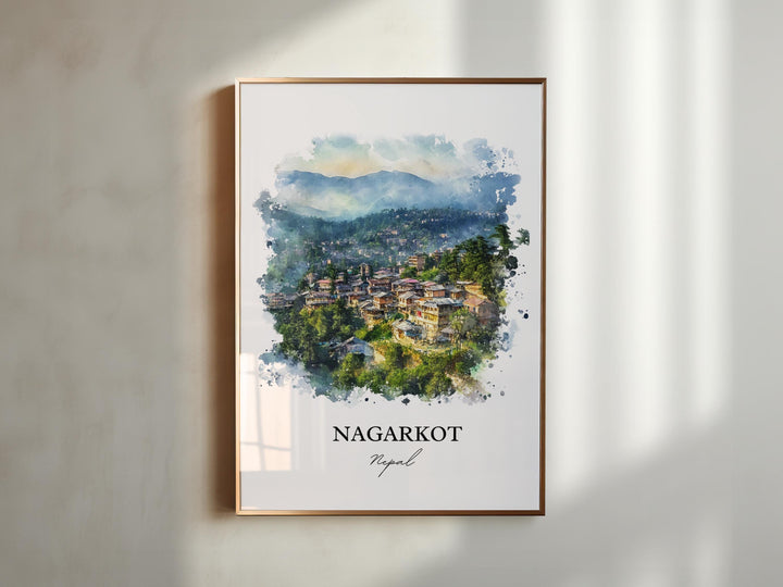 Nagarkot Wall Art, Kathmandu Valley Print, Nepal Watercolor Art, Nagarkot Gift, Travel Print, Travel Poster, Housewarming Gift
