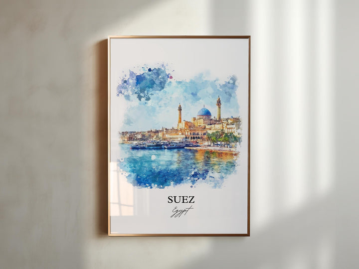 Suez Egypt Wall Art, Suez Canal Print, Egypt Watercolor Art, Suez Egypt Gift, Travel Print, Travel Poster, Housewarming Gift