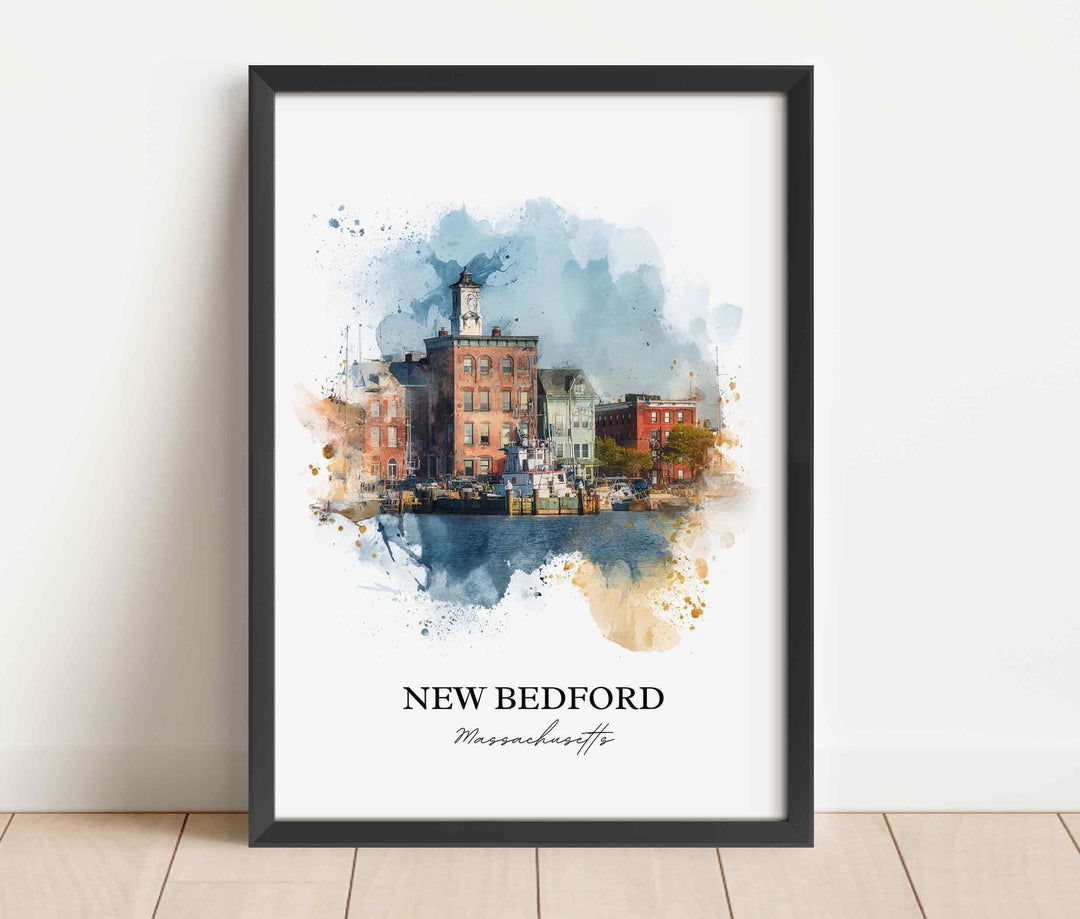 New Bedford MA Wall Art, Bristol County Print, Massachusetts Watercolor, New Bedford Gift, Travel Print, Travel Poster, Housewarming Gift