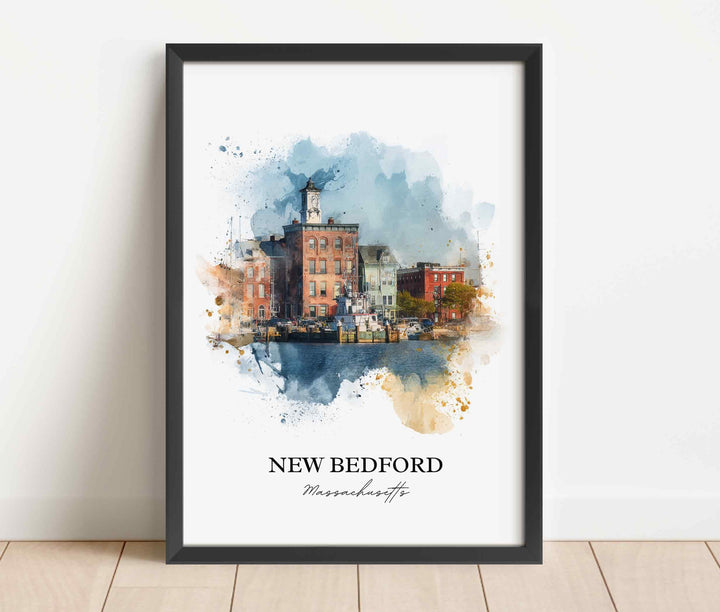 New Bedford MA Wall Art, Bristol County Print, Massachusetts Watercolor, New Bedford Gift, Travel Print, Travel Poster, Housewarming Gift