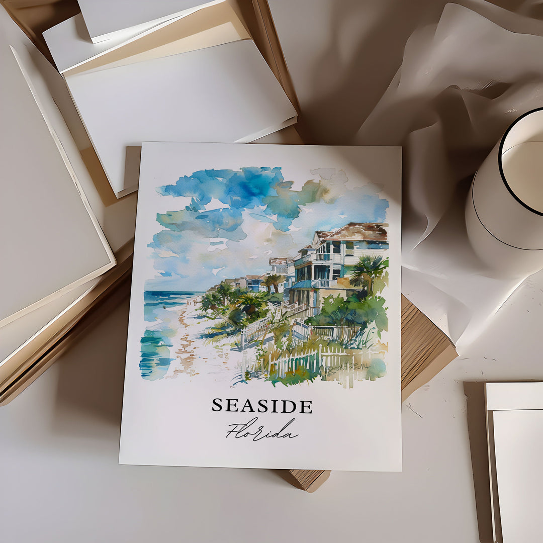 Seaside Florida Wall Art, Seaside Print, Seaside FL Watercolor, Seaside FL Gift,