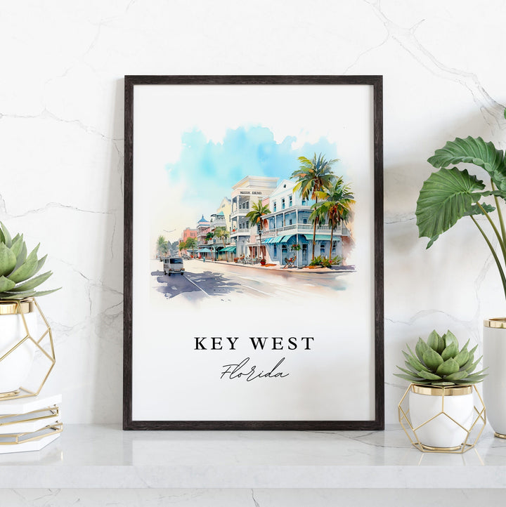 Key West traditional travel art - Florida, Florida Keys poster print, Wedding gift, Birthday present, Custom Text, Perfect Gift