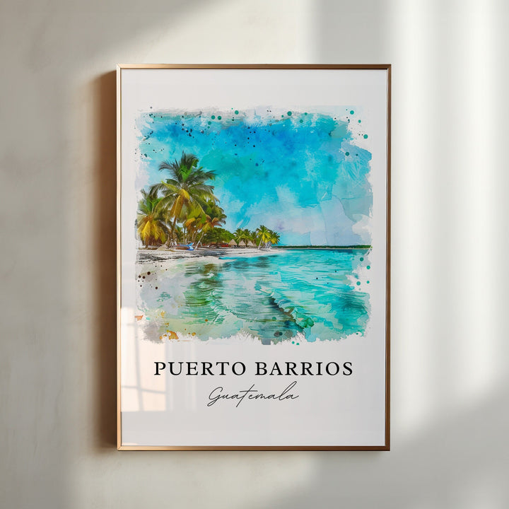 Puerto Barrios Art, Puerto Barrios Print, Guatemala Watercolor, Puerto Barrios Guatemala Gift, Travel Print, Honduras Travel Poster