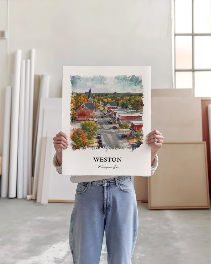 Weston Missouri Wall Art, Weston MO Print, Missouri Watercolor Art, Platte County MO Gift, Travel Print, Travel Poster, Housewarming Gift