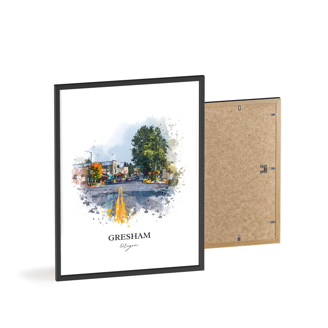 Gresham, Oregon Wall Art, Gresham Print, Oregon Watercolor Art, Willamette Valley Gift, Travel Print, Travel Poster, Housewarming Gift
