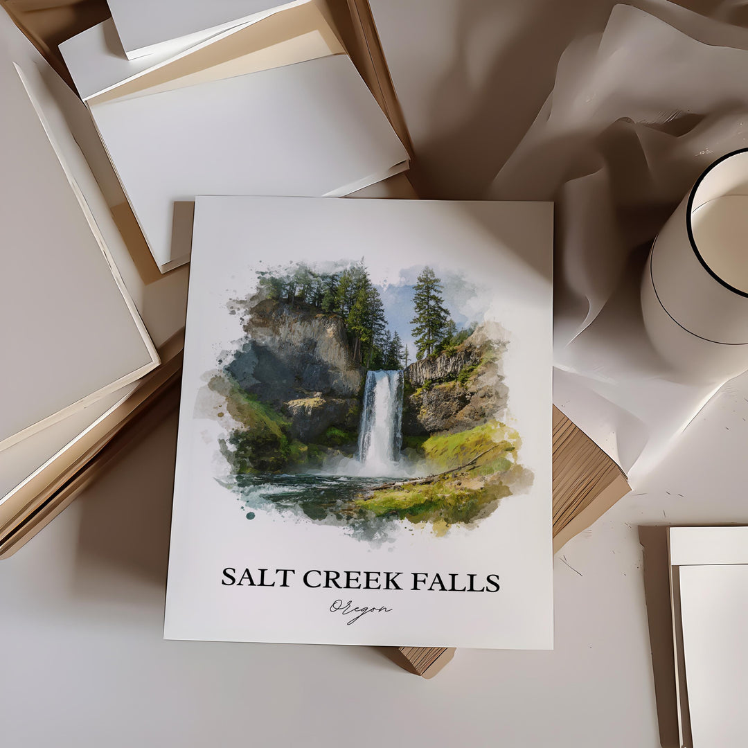 Salt Creek Falls, Oregon, USA – Watercolor Art Print