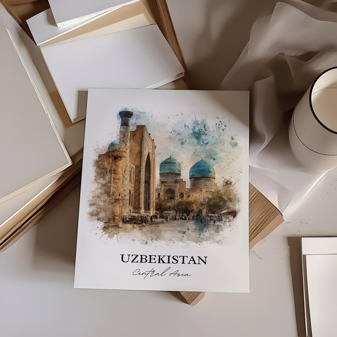 Uzbekistan Wall Art, Uzbekistan Print, Uzbekistan Watercolor Art, Uzbekistan Gift, Travel Print, Travel Poster, Housewarming Gift