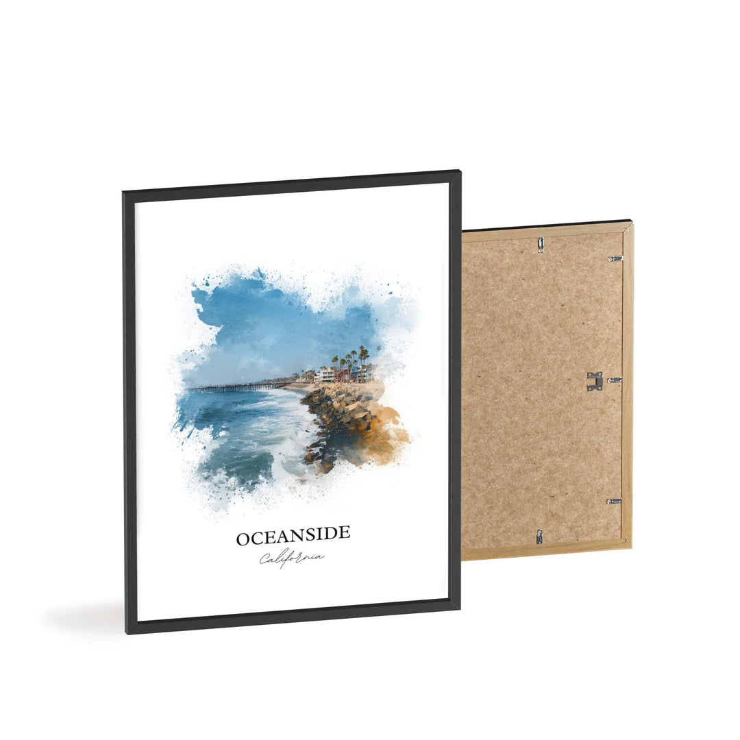 Oceanside CA Wall Art, Oceanside Print, Oceanside Watercolor Art, Harbor Beach Gift, Travel Print, Travel Poster, Housewarming Gift