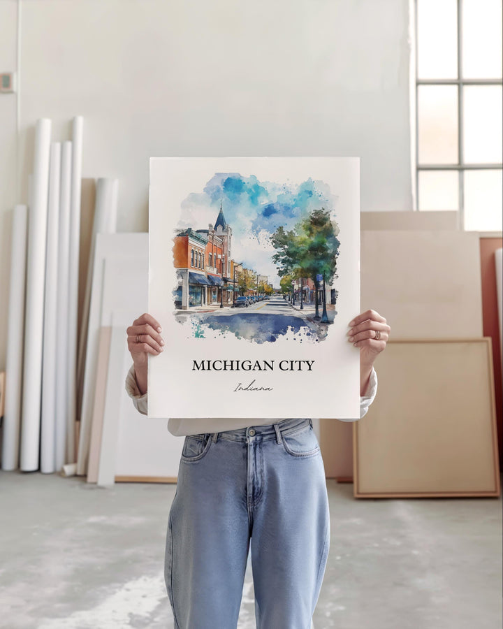 Michigan City IN Art, LaPorte County Print, Lake Michigan Watercolor, Michigan City IN Gift, Travel Print, Travel Poster, Housewarming Gift