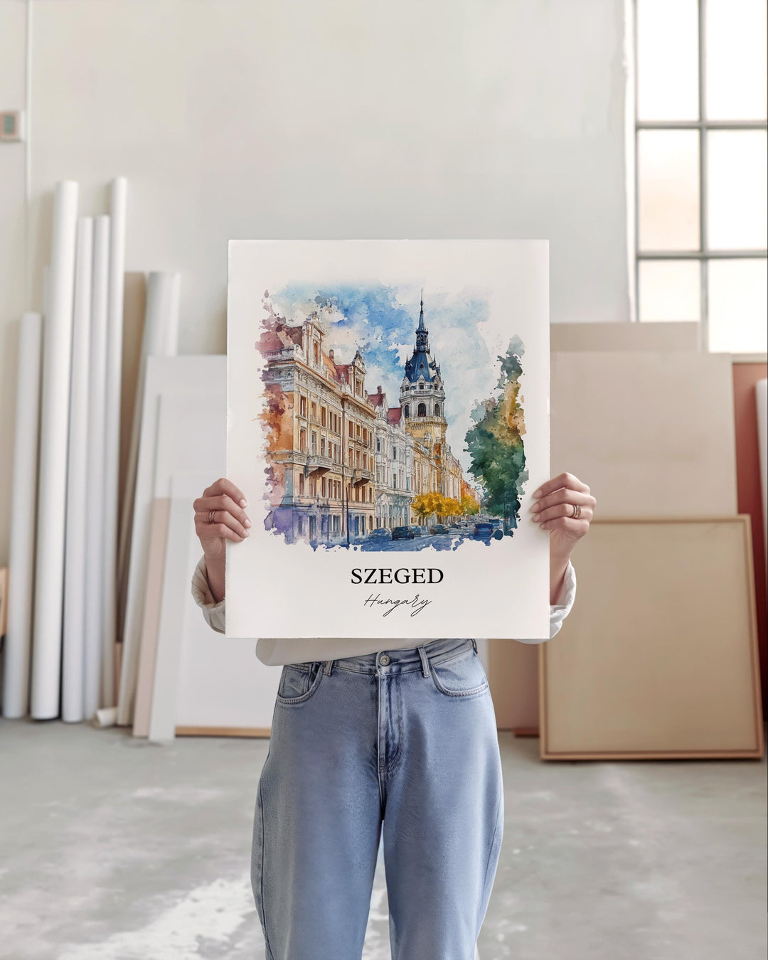 Szeged Wall Art, Csongrád-Csanád Print, Hungary Watercolor Art, Szeged Hungary Gift, Travel Print, Travel Poster, Housewarming Gift