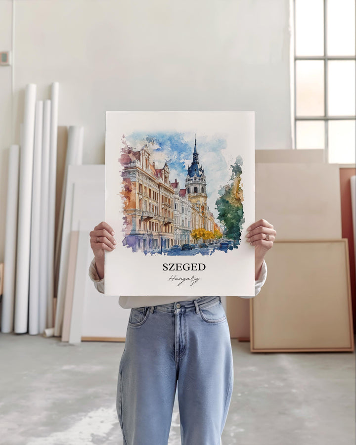 Szeged Wall Art, Csongrád-Csanád Print, Hungary Watercolor Art, Szeged Hungary Gift, Travel Print, Travel Poster, Housewarming Gift