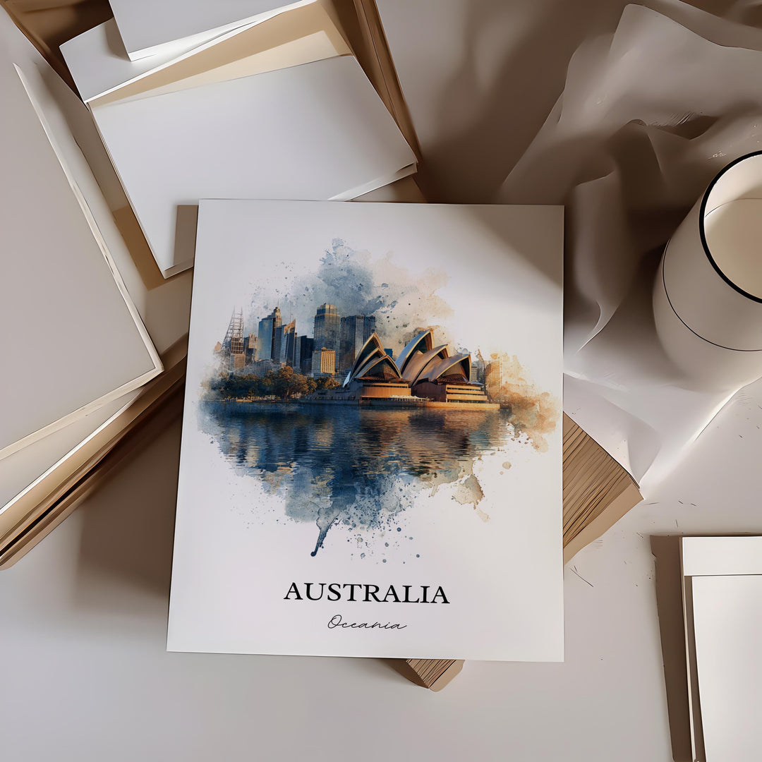 Australia Wall Art, Sydney Print, Australia Watercolor Art, Australia Gift, Travel Print, Travel Poster, Housewarming Gift