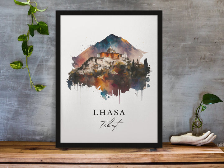 Tibet traditional travel art - Ihasa, Tibet poster, Wedding gift, Birthday present, Custom Text, Personalised Gift