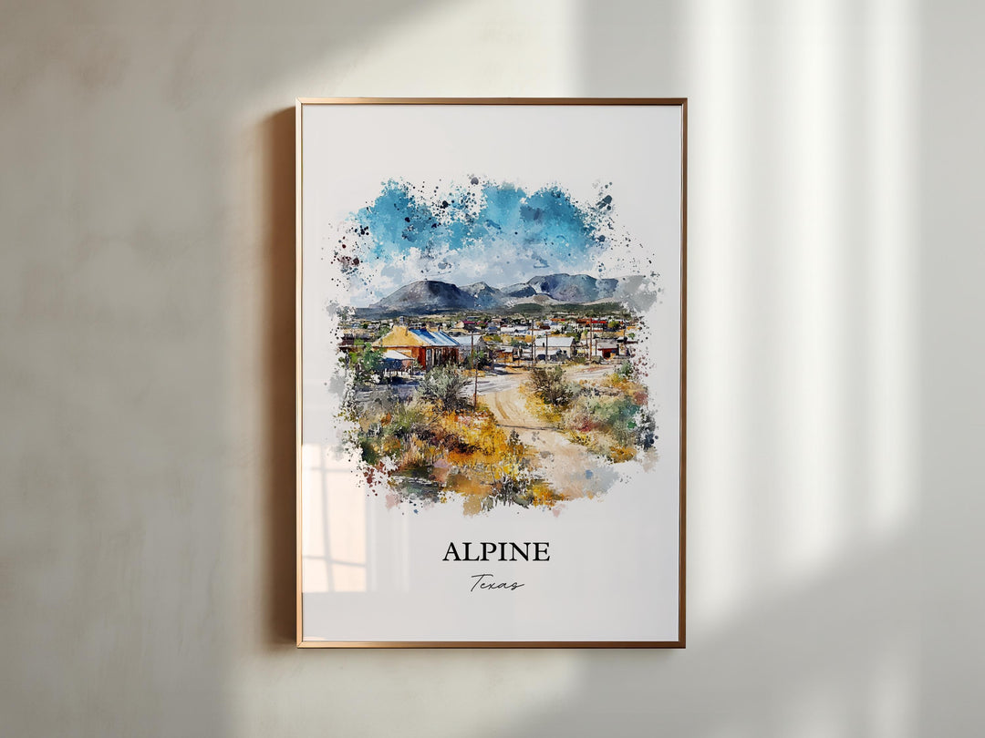 Alpine Texas Wall Art, Brewster County TX Print, Texas Watercolor Art, Alpine Texas Gift, Travel Print, Travel Poster, Housewarming Gift
