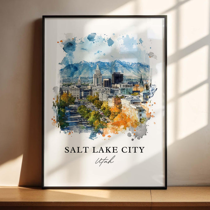 Salt Lake City Wall Art, Utah Print, Salt Lake City UT Watercolor Art, SLC Gift, Travel Print, Travel Poster, Housewarming Gift