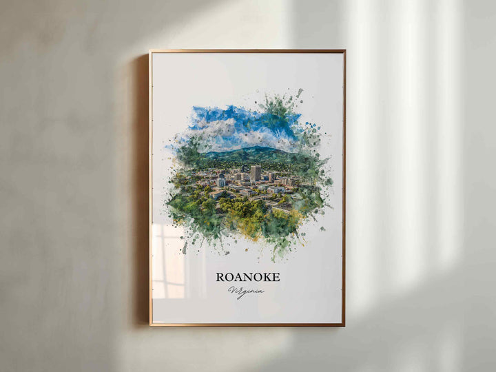 Roanoke VA Wall Art, Roanoke Print, Roanoke Watercolor Art, Roanoke Virginia Gift, Travel Print, Travel Poster, Housewarming Gift