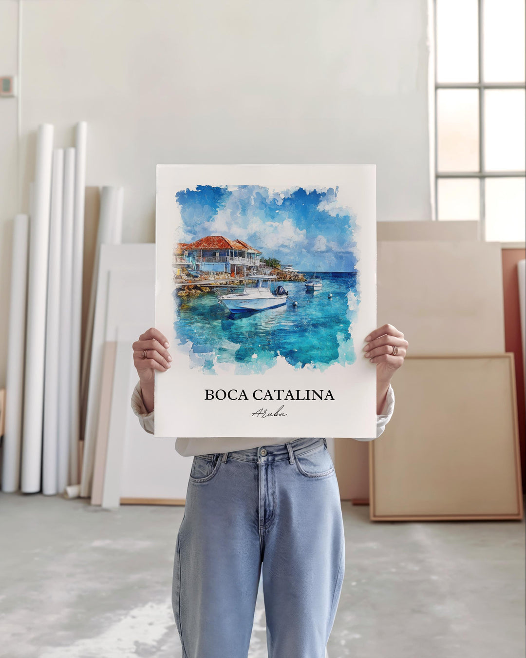 Boca Catalina Wall Art, Malmok Beach Print, Aruba Watercolor Art, Boca Catalina Gift, Travel Print, Travel Poster, Housewarming Gift