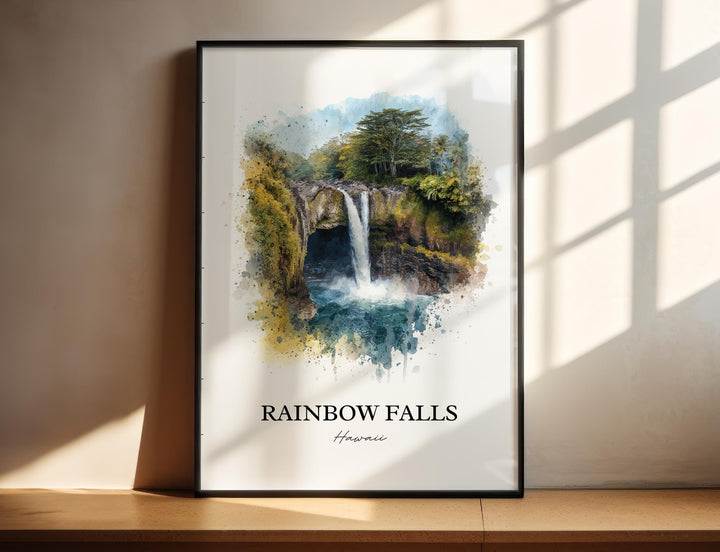 Rainbow Falls Wall Art, Hilo Print, Hilo Hawaii Watercolor Art, Rainbow Falls Gift, Travel Print, Travel Poster, Housewarming Gift