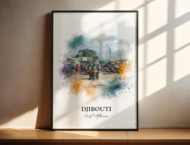 Djibouti Wall Art, Djibouti Print, Djibouti Watercolor Art, Djibouti East Africa Gift, Travel Print, Travel Poster, Housewarming Gift
