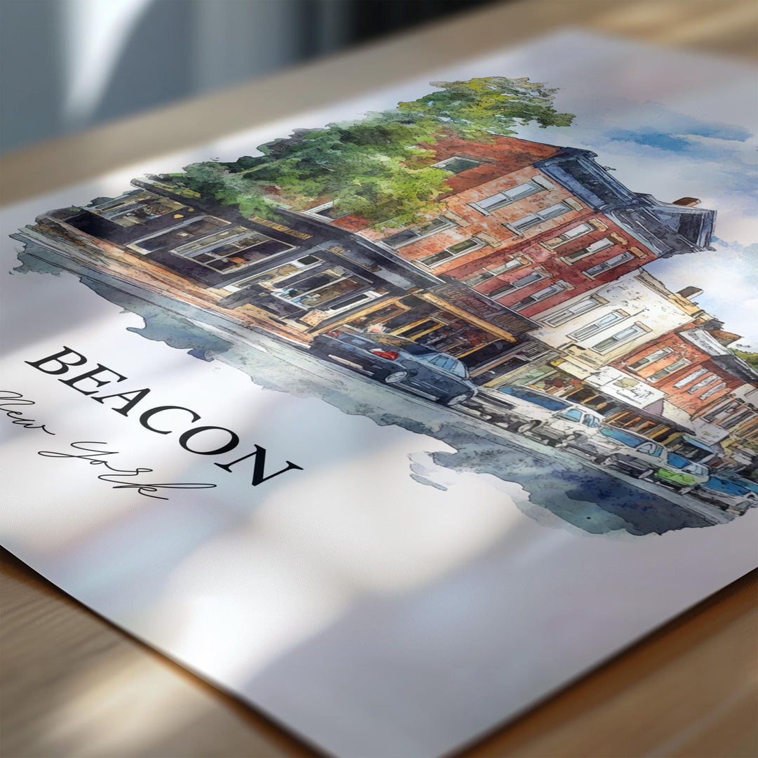 Beacon NY Wall Art, Dutchess County Print, Hudson River Watercolor Art, Beacon New York Gift, Travel Print, Travel Poster, Housewarming Gift