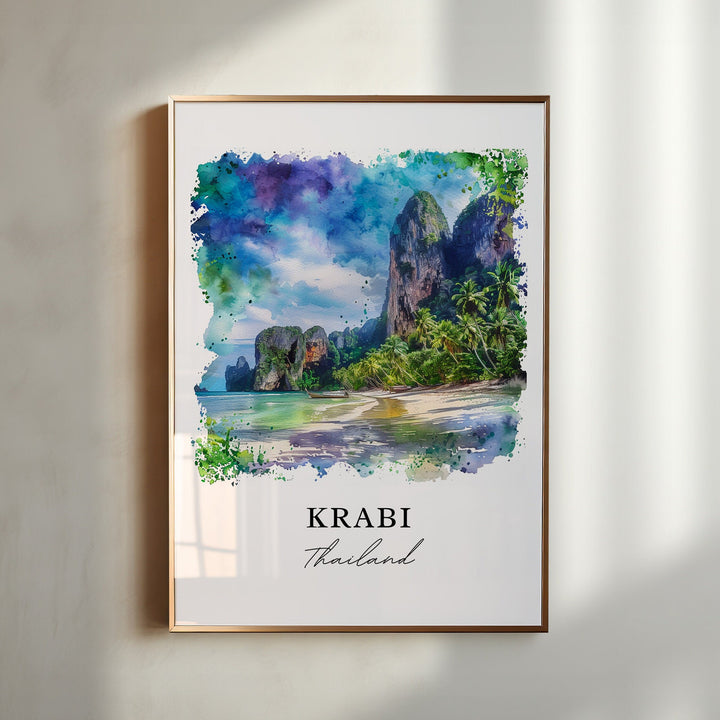 Krabi Thailand Wall Art, Krabi Print, Krabi Thailand Watercolor, Krabi Thailand Gift,