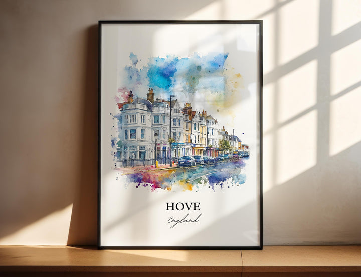 Hove England Wall Art, East Sussex England Print, Hove Watercolor Art, Hove England Gift, Travel Print, Travel Poster, Housewarming Gift