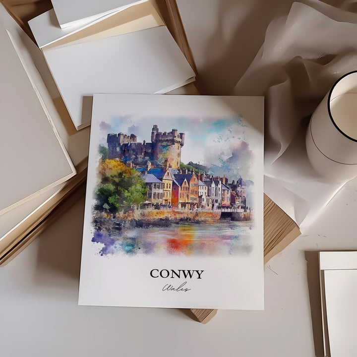 Conwy Wales Art, North Wales Print, Wales Watercolor Art, Conwy Wales Gift, Travel Print, Travel Poster, Housewarming Gift
