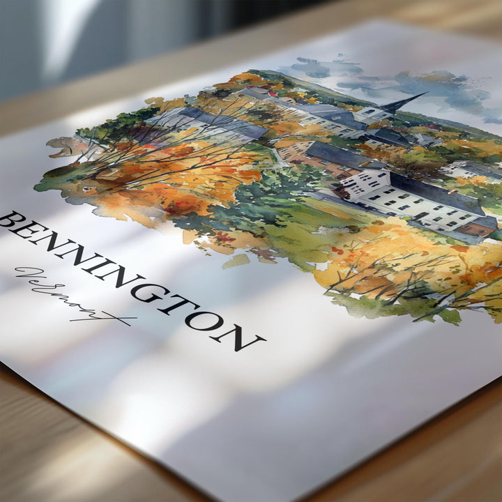 Bennington VT Wall Art, Bennington Vermont Print, Vermont Watercolor Art, Bennington Gift, Travel Print, Travel Poster, Housewarming Gift