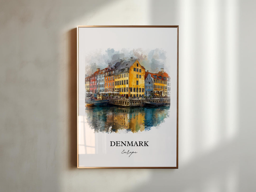 Denmark Wall Art, Denmark Print, Denmark Watercolor Art, Denmark Country Gift, Travel Print, Travel Poster, Housewarming Gift