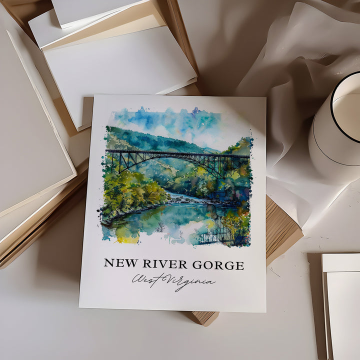 New River Gorge Wall Art, New River Gorge Print, West Virginia Watercolor, Victor WV Gift,