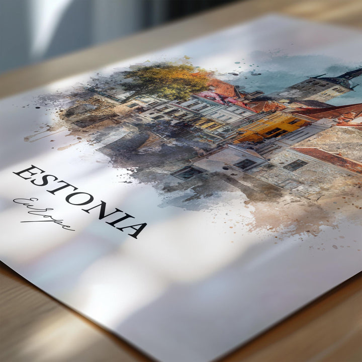 Estonia Wall Art, Estonia Print, Estonia Watercolor Art, Estonia Country Gift, Travel Print, Travel Poster, Housewarming Gift