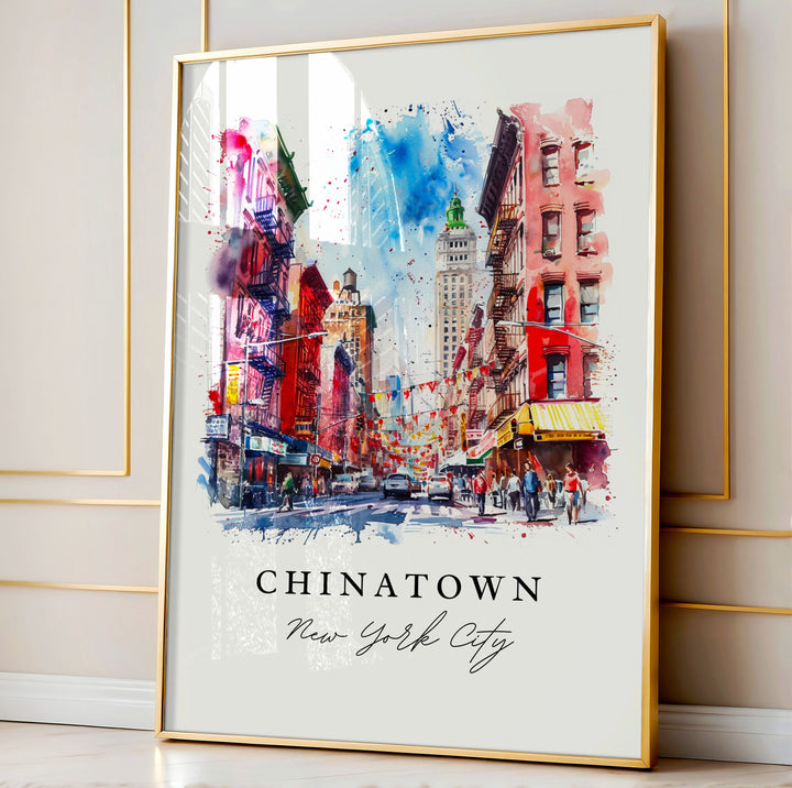 Chinatown NYC watercolor travel art - downtown Manhattan, Chinatown print, Wedding gift, Birthday present, Custom Text, Perfect Gift