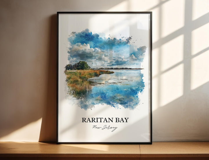 Raritan Bay Wall Art, Raritan NJ Print, New Jersey Watercolor Art, Raritan Bay Gift, Travel Print, Travel Poster, Housewarming Gift