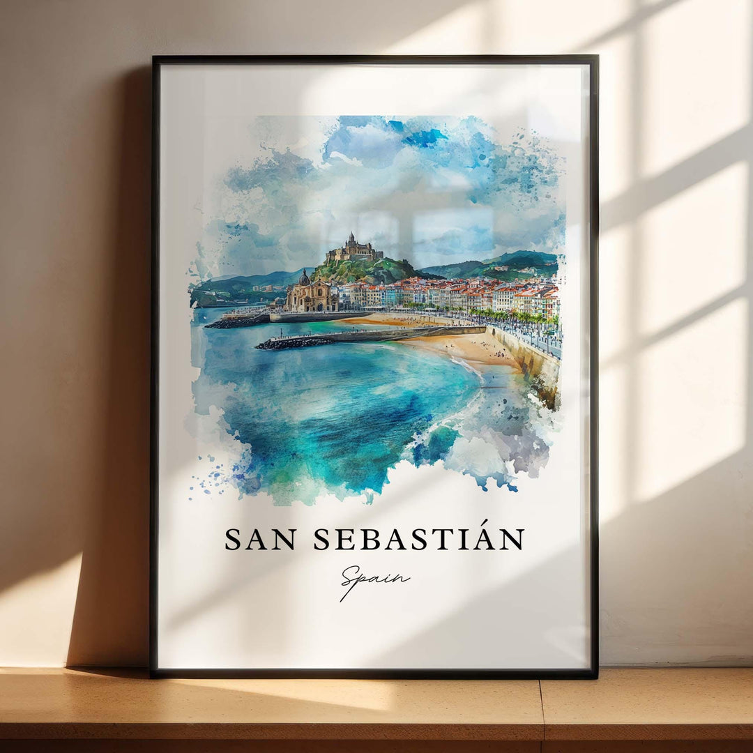 San Sebastián Spain Wall Art, Basque County Print, Spain Watercolor Art, San Sebastián Gift, Travel Print, Travel Poster, Housewarming Gift