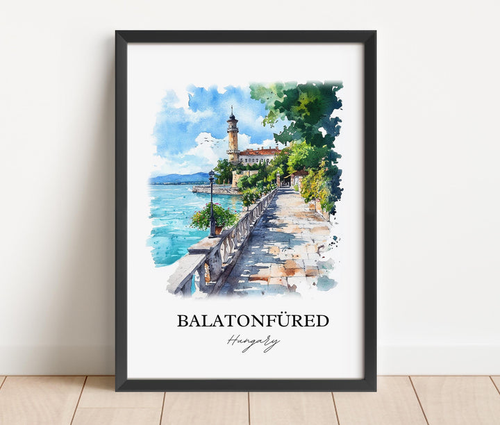 Balatonfured Wall Art, Lake Balaton Print, Hungary Watercolor Art, Balatonfured Hungary Gift, Travel Print, Travel Poster, Housewarming Gift