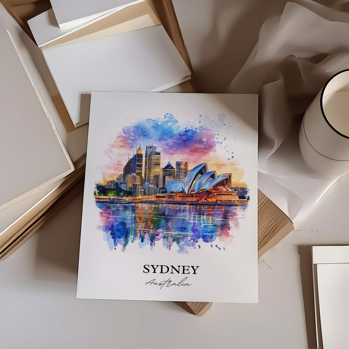 Sydney Wall Art, Sydney Skyline Print, Australia Watercolor Art, Sydney Australia Gift, Travel Print, Travel Poster, Housewarming Gift