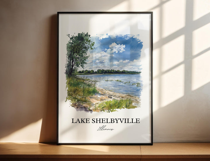 Lake Shelbyville Wall Art, Shelby County Print, Illinois Watercolor, Lake Shelbyville Gift, Travel Print, Travel Poster, Housewarming Gift