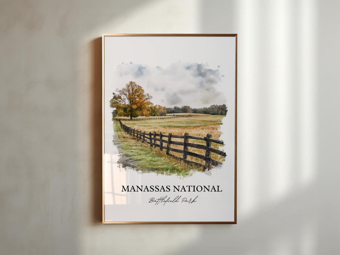 Manassas National Battlefield Art, Manassas Print, Virginia Watercolor Art, Manassas VA Gift, Travel Print, Travel Poster, Housewarming Gift