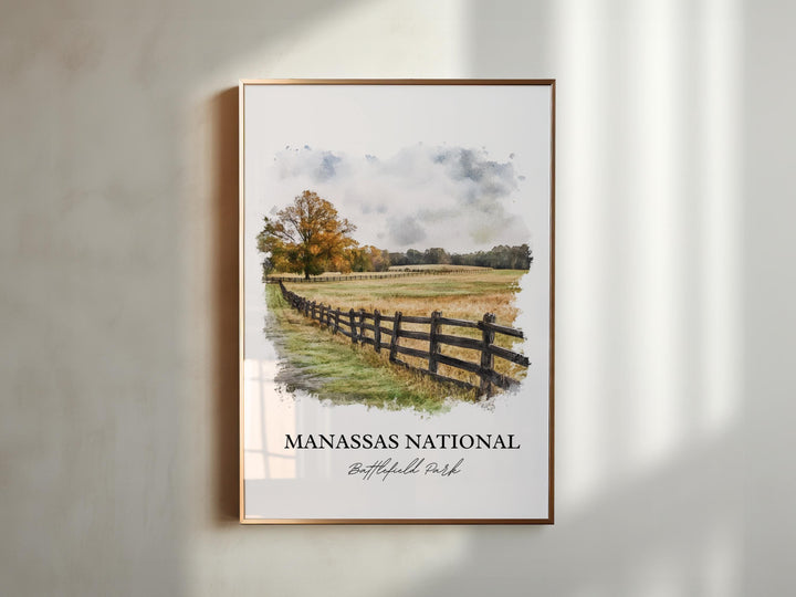 Manassas National Battlefield Art, Manassas Print, Virginia Watercolor Art, Manassas VA Gift, Travel Print, Travel Poster, Housewarming Gift