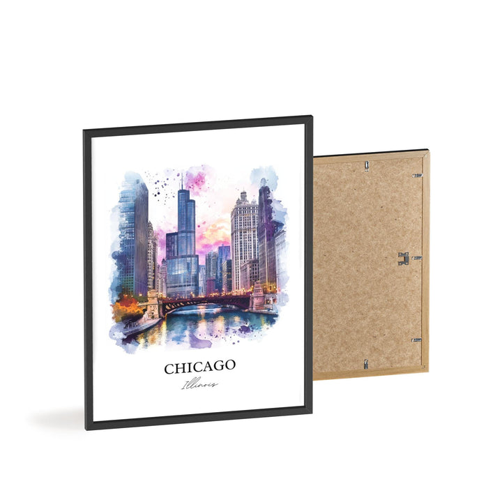 Chicago Wall Art, Chicago Print, Chicago Illinois Watercolor Art, Chicago Skyline Gift, Travel Print, Travel Poster, Housewarming Gift