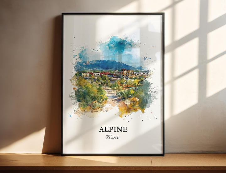 Alpine Texas Wall Art, Brewster County Print, Texas Watercolor Art, Alpine Texas Gift, Travel Print, Travel Poster, Housewarming Gift