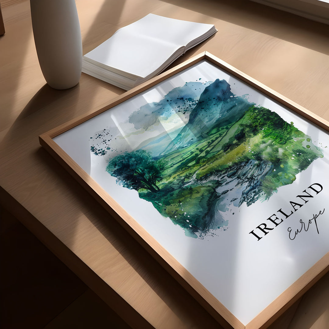 Ireland Scenery Wall Art, Ireland Landscape, Ireland Watercolor, Ireland Country Gift,